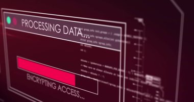 Kırmızı arkaplandaki çubuğu yükleyen veri işleme resmi. küresel iş, finans ve dijital arayüz kavramı dijital olarak oluşturulmuş görüntü.