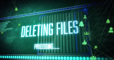 Siyah arkaplanda veri işleme ve ortam simgelerinin resmi. küresel iletişim teknolojisi konsepti dijital olarak oluşturulmuş görüntü.