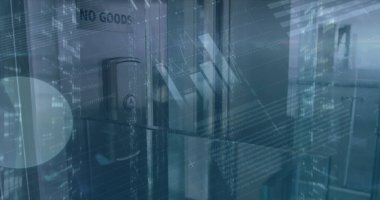 Ofisteki asansörde veri işleme resmi. küresel iş, finans ve dijital arayüz kavramı dijital olarak oluşturulmuş görüntü.