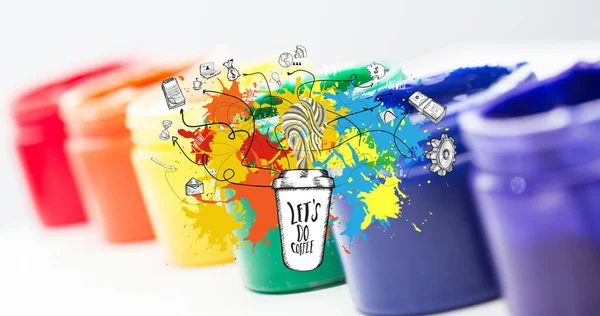 Image Let Coffee Text Icons Colorful Paints White Background Hobby — Stock Photo, Image