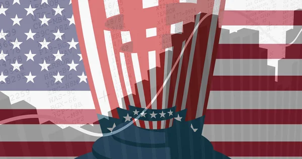Obraz Amerykańskiej Flagi Kapelusza Przetwarzaniem Statystyk Amerykański Patriotyzm Niezależność Koncepcja — Zdjęcie stockowe