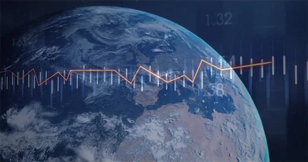 Bild Der Finanzdatenverarbeitung Über Den Globus Auf Schwarzem Hintergrund Globales — Stockfoto