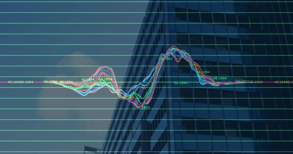 Afbeelding Van Financiële Gegevensverwerking Modern Kantoorblok Bedrijfs Digitale Interface Gegevensverwerkingsconcept — Stockfoto