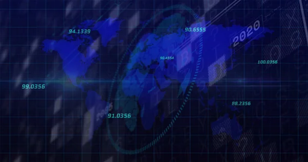 Image Carte Monde Traitement Des Données Financières Sur Fond Noir — Photo