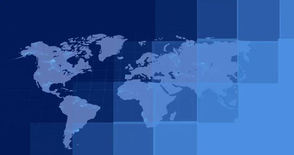 Εικόνα Από Τετράγωνα Και Παγκόσμιο Χάρτη Μπλε Φόντο Έννοια Της — Φωτογραφία Αρχείου