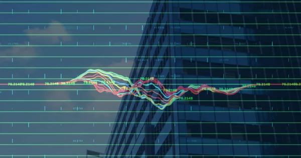 Afbeelding Van Financiële Gegevensverwerking Modern Kantoorblok Bedrijfs Digitale Interface Gegevensverwerkingsconcept — Stockfoto
