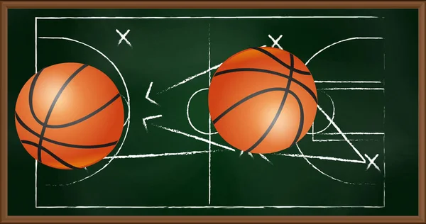 Basketbol Topu Imajı Oyun Planının Çiziminin Üstünde Spor Rekabet Konsepti — Stok fotoğraf