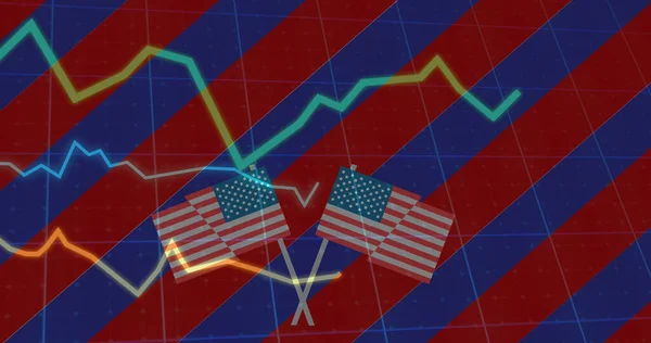 統計とライン処理を持つアメリカの国旗のイメージ アメリカの愛国心 独立性 ビジネスコンセプトがデジタルで生み出されたイメージ — ストック写真