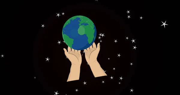 Bild Von Globus Und Sternen Auf Schwarzem Hintergrund Globale Umwelt — Stockfoto