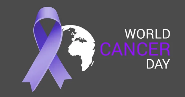Εικόνα Του Κειμένου Παγκόσμια Ημέρα Του Καρκίνου Και Μπλε Κορδέλα — Φωτογραφία Αρχείου