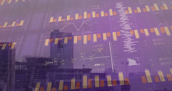 Bild Der Finanzdatenverarbeitung Über Dem Stadtbild Globales Finanz Business Und — Stockfoto