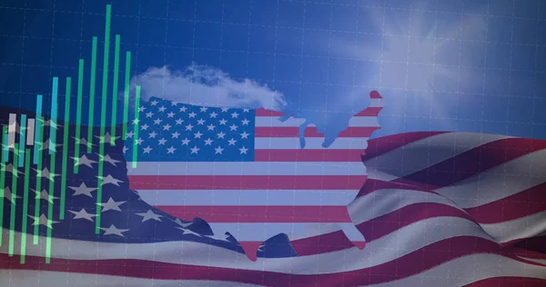 Bild Amerikansk Flagga Och Karta Med Statistik Bearbetning Amerikansk Patriotism — Stockfoto