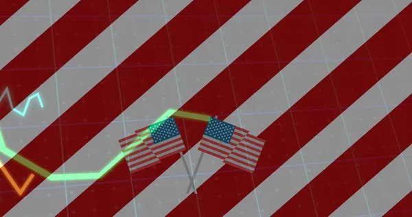 Imagen Banderas Americanas Con Procesamiento Estadísticas Líneas Patriotismo Americano Independencia — Foto de Stock