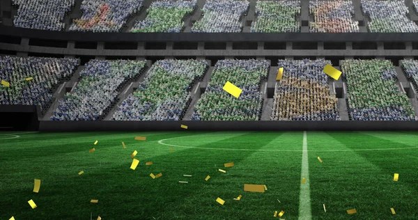 Image Gold Confetti Falling Sports Stadium Competition Sports Competition Concept — Stock Photo, Image