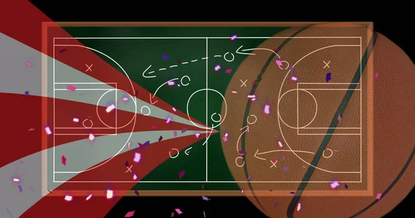 Afbeelding Van Confetti Tekening Van Het Spel Plan Basketbal Zwarte — Stockfoto
