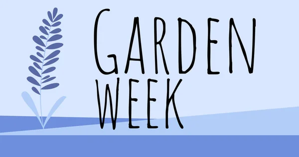 青い背景に花のアイコンと庭の週のテキストの画像 ナショナル パブリック ガーデンズ ウィークとお祝いのコンセプト — ストック写真