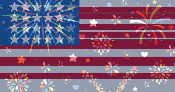 Obrázek Americké Vlajky Ohňostroje Zpracováním Statistik Americký Patriotismus Oslavy Nezávislost — Stock fotografie