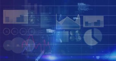 Mavi arkaplanda veri işleme animasyonu. Ulusal idari asistan günü ve dijital olarak üretilen video konsepti.