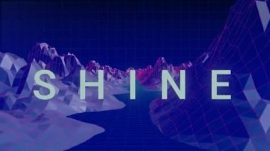 Parlak metnin mavi renkli animasyonu, parlayan renkle dijital manzara üzerinde. Dijital olarak oluşturulmuş sosyal ağ ve küresel iletişim teknolojisi kavramı.