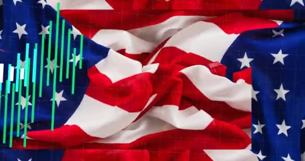 アメリカの国旗に関する統計処理のアニメーション アメリカの愛国心 独立性 ビジネスコンセプトをデジタルで生成したビデオ — ストック動画