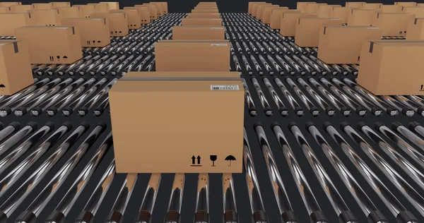 Image Statistics Processing Cardboard Boxes Conveyor Belts Global Shipping Business — Stock Photo, Image