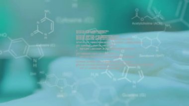 Ameliyathanedeki cerrahlar üzerinde tıbbi bilgi ve veri işleme animasyonu. Tıbbi araştırma teknolojisi ve sağlık hizmetleri konsepti dijital olarak oluşturulmuş video.