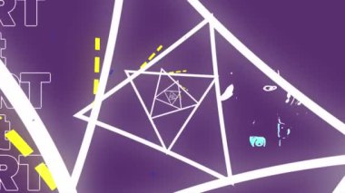 Başlangıç metninin mor arkaplandaki üçgenler üzerinden canlandırması. Sosyal medya ve iletişim konsepti dijital olarak oluşturulmuş video.