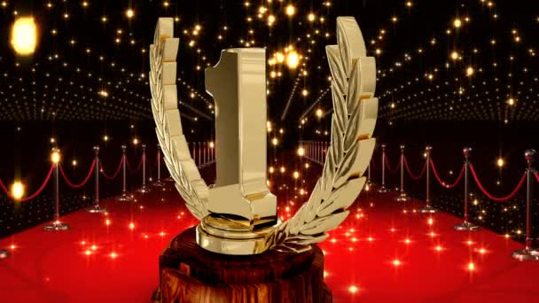 Animation First Place Award Trophy Floodlit Red Carpet Winners Prize — Stock Video