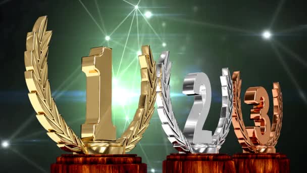 Animación Trofeos Premios Primer Segundo Tercer Lugar Ceremonia Entrega Premios — Vídeo de stock