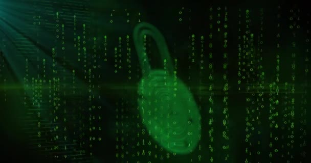 Animazione Lucchetto Sicurezza Impronte Digitali Biometriche Online Codifica Binaria Elaborazione — Video Stock