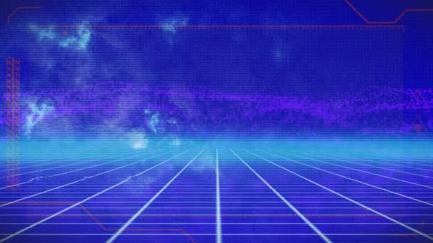 青の背景に光スポット上の干渉のアニメーション 世界的な技術とデジタルインターフェースの概念デジタル生成されたビデオ — ストック動画