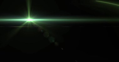 Siyah arkaplanda parlayan yeşil ışık görüntüsü. Işık ve hareket kavramı dijital olarak oluşturuldu.