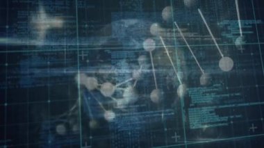 Veri işleme üzerinde DNA iplikçikleri ve siyah arkaplan üzerinde küreselleşme. küresel bilim, dijital arayüz ve veri işleme kavramı dijital olarak oluşturulmuş video.