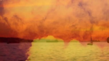 Kafkasyalı bir kadının yoga ve meditasyon yapması üzerine bulutların animasyonu. dünya meditasyon günü ve dijital olarak üretilen video konsepti.