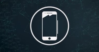 Akıllı telefon dijital simgesinin animasyonu ve siyah arkaplan üzerindeki bağlantılar. küresel çevrimiçi bağlantılar, sosyal medya ve veri işleme kavramı dijital olarak oluşturulmuş video.
