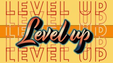 Sarı arkaplandaki seviye yükseltilmiş metin canlandırması. Sosyal medya ve iletişim konsepti dijital olarak oluşturulmuş video.