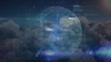 Veri işleme ve gökyüzü üzerindeki bulutların animasyonu. küresel iş, bağlantılar ve veri işleme kavramı dijital olarak oluşturulmuş video.