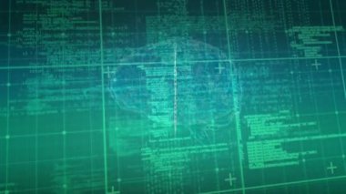 Yeşil uzayda veri işleme, DNA ve beyin animasyonu. İnsan biyolojisi, bilim ve teknoloji konsepti dijital olarak üretilen video.