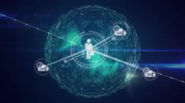 Büyüyen iş adamları ağının animasyonu ve veri aktaran bulut hesaplama simgeleri. küresel iletişim ağı ve bilgi paylaşım konsepti dijital olarak oluşturulmuş video.