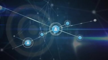 Parlayan bağlantılar üzerinden veri transferi yapan büyüyen ikon insan ağının animasyonu. küresel iletişim ağı ve veri paylaşım konsepti dijital olarak oluşturulmuş video.