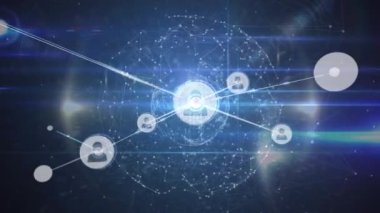 Parlayan ışıklara veri aktaran ikon insan ağlarının büyümesi. küresel iletişim ağı ve veri paylaşım konsepti dijital olarak oluşturulmuş video.