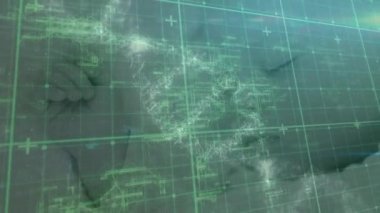 Kafkas bebek uyurken veri işleme ve DNA zincirlerinin animasyonu. İnsan biyolojisi, bilim ve teknoloji konsepti dijital olarak üretilen video.