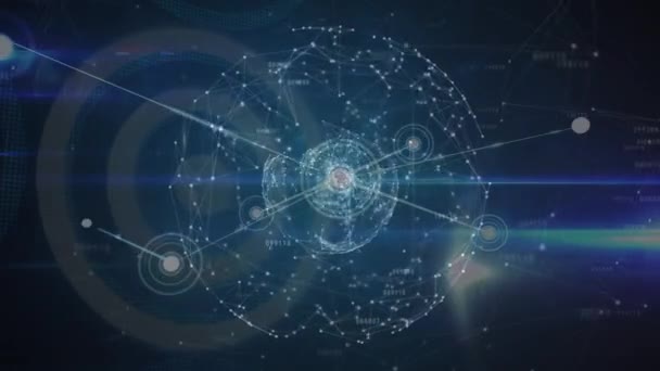 蓝色背景下与地球连接的网络动画 全球连接 数据处理和联网概念数字生成的视频 — 图库视频影像