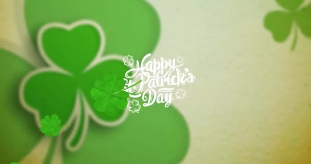 Animation Happy Patrick Day Text Τριφύλλια Πράσινο Φόντο Εορτασμός Της — Αρχείο Βίντεο