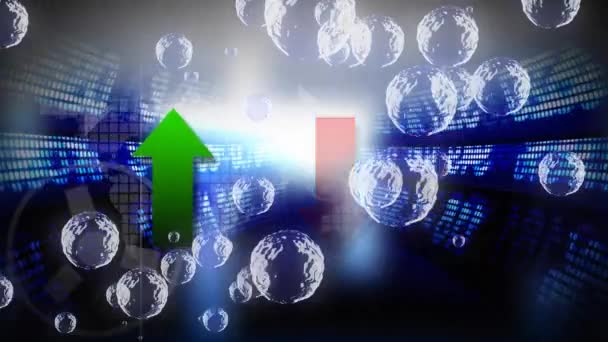 Animação Bolhas Sobre Setas Mercado Ações Fundo Azul Conceito Global — Vídeo de Stock