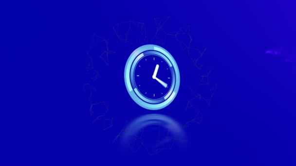 Animation Moving Clock Light Trails Blue Background Global Technology Digital — Stock Video