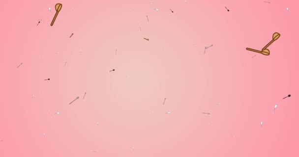 Анімація Плавучих Ложок Рожевому Фоні Концепція Здорової Їжі Приготування Їжі — стокове відео