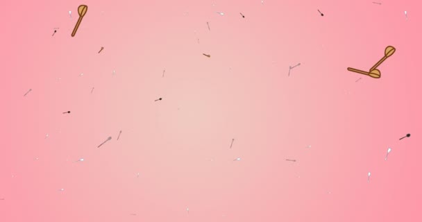 Animación Cucharas Flotantes Sobre Fondo Rosa Comida Saludable Cocina Concepto — Vídeo de stock