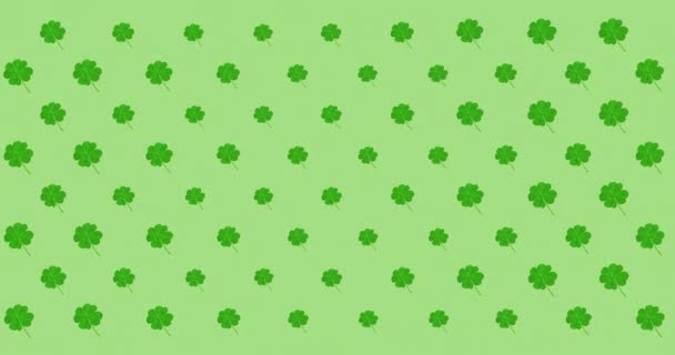 緑の背景に脈動するクローバーの列のアニメーション Stパトリックの日のお祝いとアイルランドの伝統的なコンセプトデジタル生成されたビデオ — ストック動画