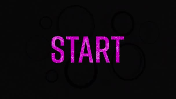 Animation Start Text Neon Circles Black Background Social Media Communication — Stock Video